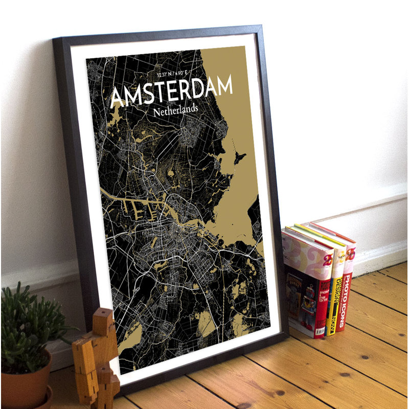 Amsterdam City Map - No Frame Print, 60.2 cm H x 27.9 cm W x 0.1 cm D
