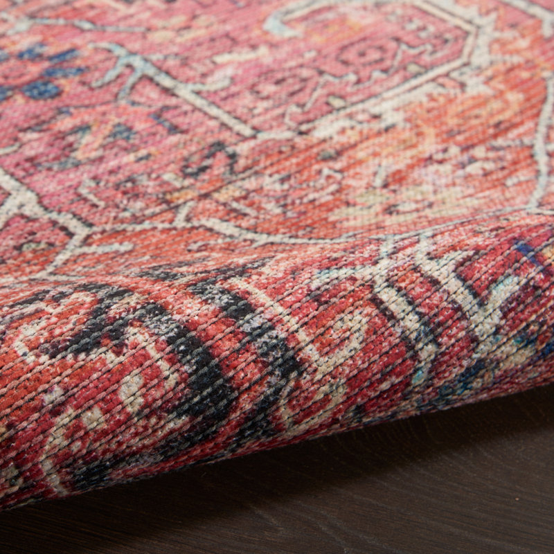 Brick Red Cotton Chenille Rectangular Washable Rug