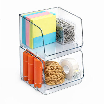 Azar Displays Small Clear Stackable Bin, 2-pack