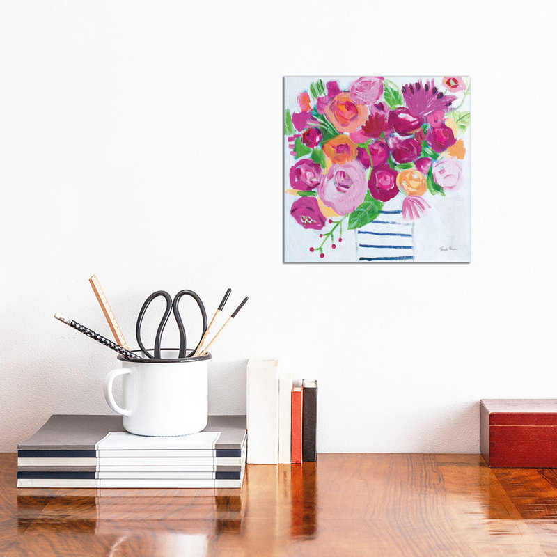 Pink Blossoms I by Farida Zaman - Wrapped Canvas Painting, 30.48 cm H x 30.48 cm W