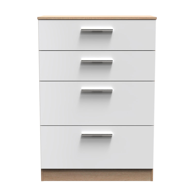 Fully Assembled Chesler 4 Drawer Chest, Bardolino/White Gloss