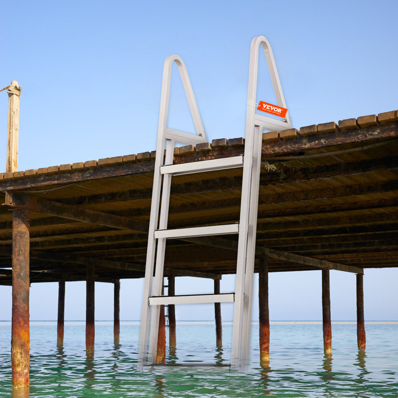 Échelle de ponton, 4 marches amovibles, capacité de charge de 350 lb, échelle de ponton en alliage d'aluminium