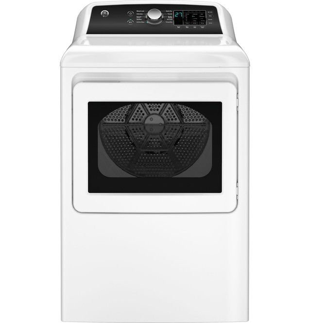 GE Appliances 7.4 Cu. Ft. Natural Gas Dryer Sensor Dry Reversible Door in White