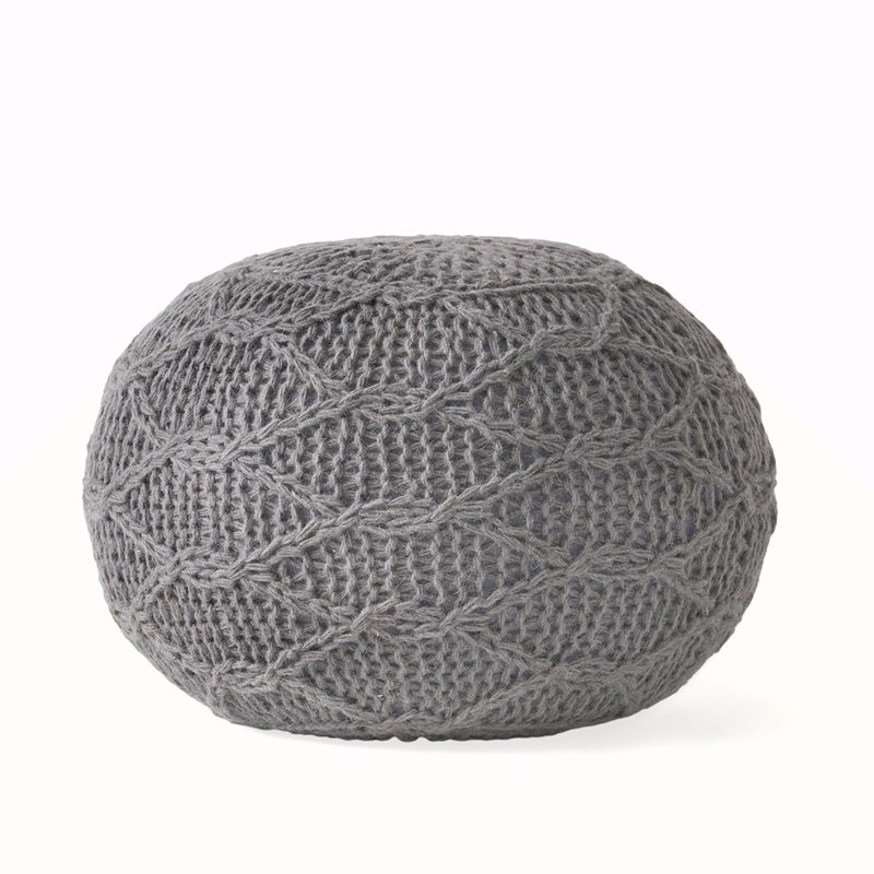 KNITTED WOOL 20 X 20 ROUND POUF, Gray