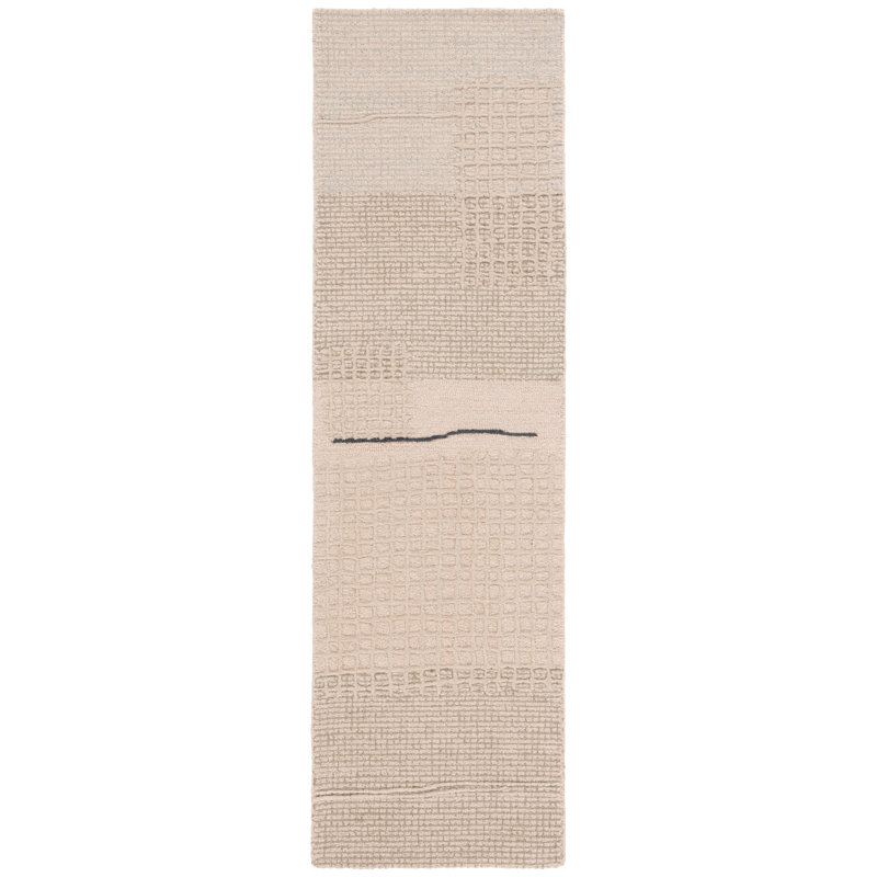 Genre Hand Tufted Wool/Cotton Geometric Rug in Grey/Beige, Runner 2'3" x 8'
