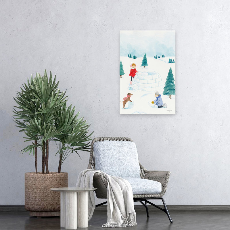 Scène d'hiver I - activités, animaux, enfants, art de Noël, H 24 po x l 16 po