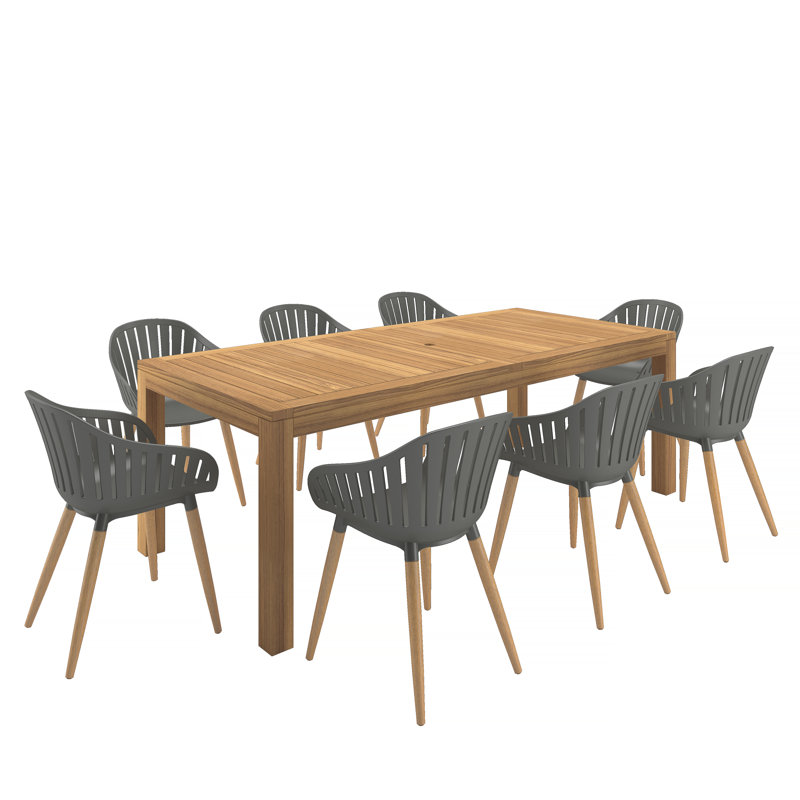 Anautica 8 - Person Eucalyptus Solid Wood Patio Dining Set Umbrella Hole Included Rectangular Table