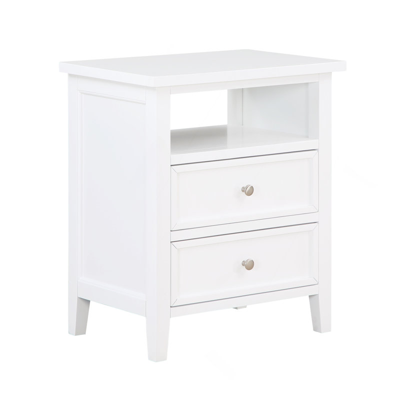 Table de chevet 2 tiroirs Weston White, Blanc