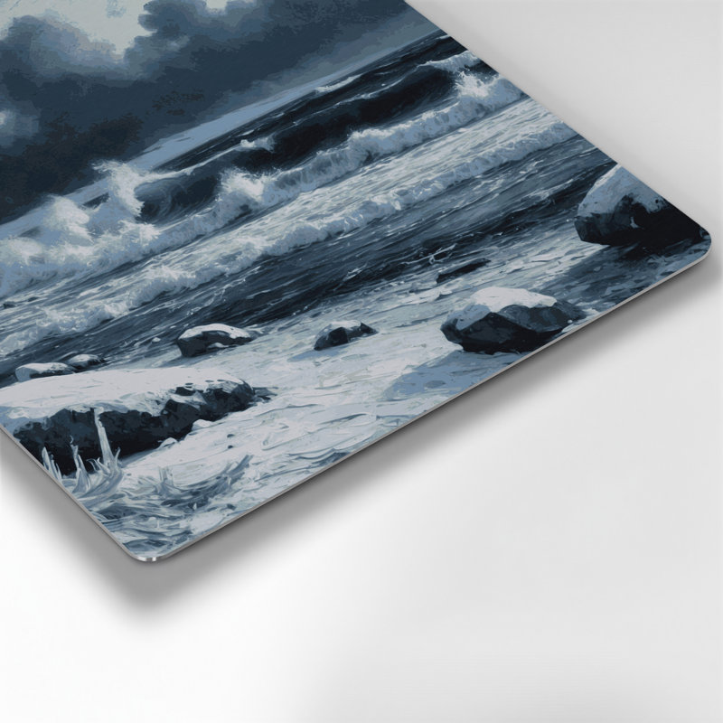 Coastal Winter Shore, art mural gris en métal, H 16 po x l 16 po