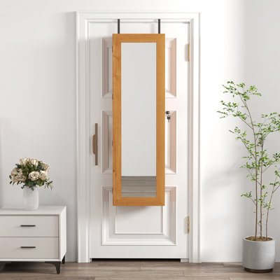 Solid Wood Wall-Mounted Jewelry Cabinet with Full-Length Mirror and LED Lighting