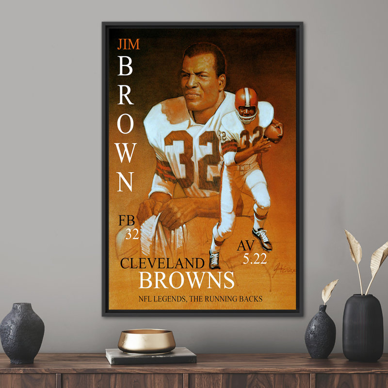 Jim Inspired Artwork - Cleveland Browns Themed American Football Canvas Wall Decor, Framed Print without Mat, Black