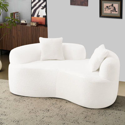 65,45 po incurvé, velours blanc, éponge à compression complète, sans installation, capacité de 350 lb, support mi-ferme pour un assemblage de velours à la maison détendu, durabilité