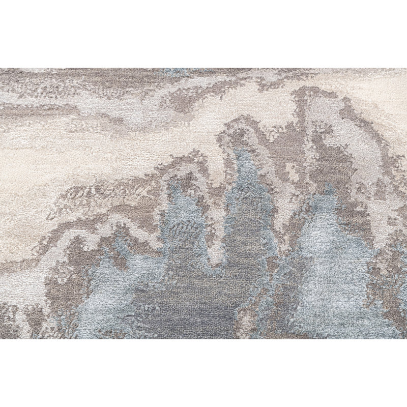 Handmade Silk and Wool Abstract Area Rug, Rectangle 6' x 9'
