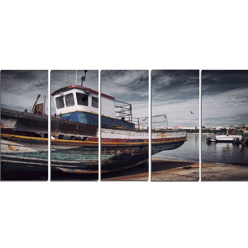Vintage Fishing Boat Canvas Print in Multicolor - 60" x 28"