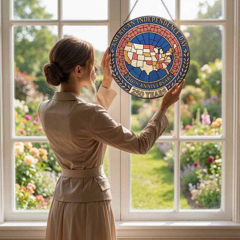 Panneau de fenêtre en verre pour décoration intérieure American Independent USA 250th Anniversary ， 7,8H, H 7,8 po