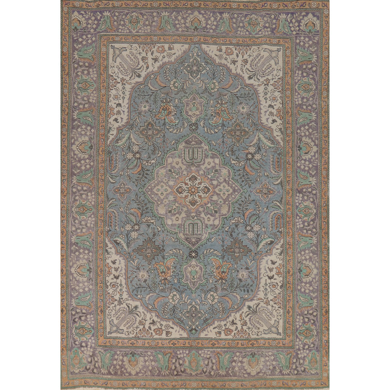 Tapis bleu fait à la main 7 x 9 po