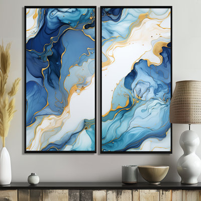 Coastal Blue Elegant Marble Shore - Blue Glam, art mural moderne sur toile 2 pièces