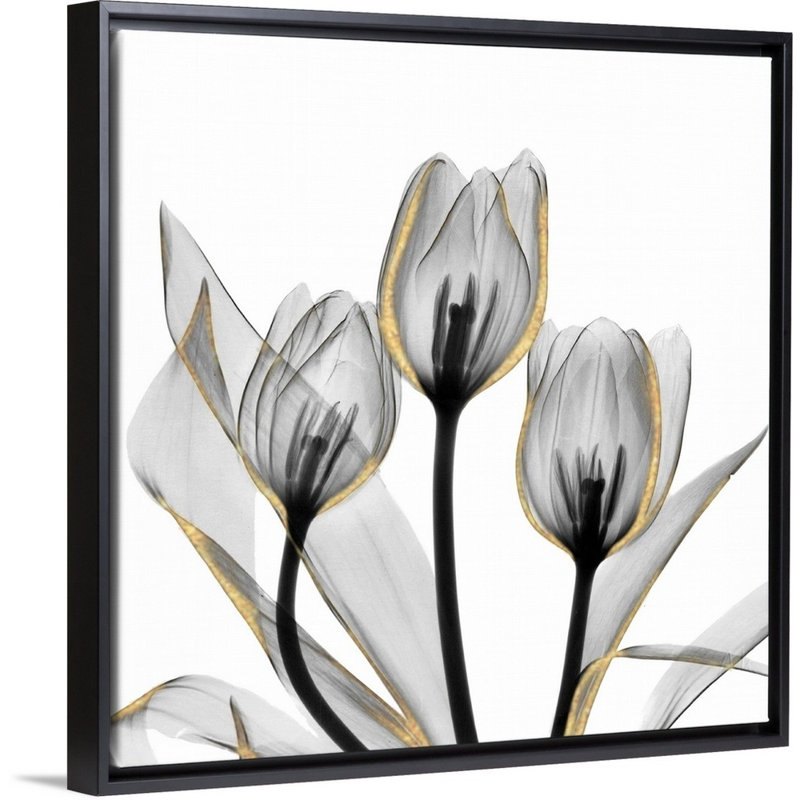 Reproduction d’art sur toile dorée ornée de tulipes 5 par Albert Koetsier, H 26 po x l 26 po x P 1,75 po, Cadre noir