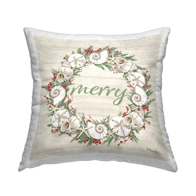 Coussin extérieur Stupell Industries Shells & Festive Holly par Paul Brent