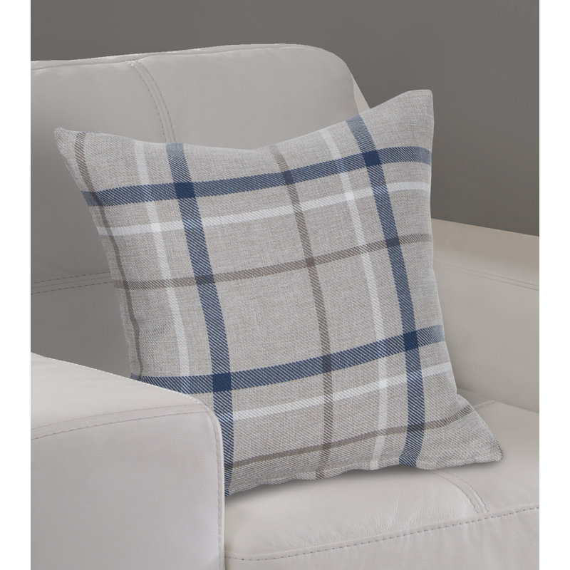 Betria Plaid Square Throw Cushion With Filling, Blue