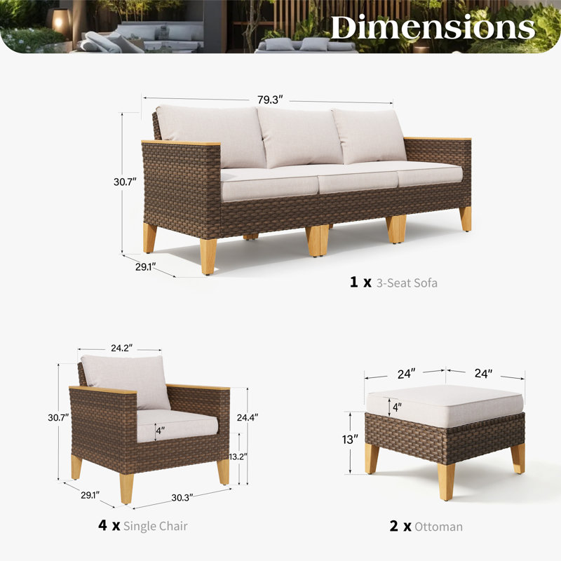 Ensemble de conversation modulaire d'extérieur en osier Shutesbury, Non, Beige