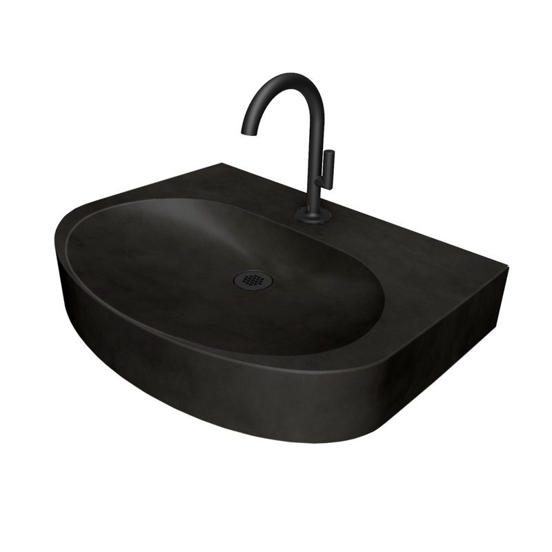Trueform Concrete Ellipsa 18'' Concrete Oval Bathroom Sink, Carbon, Polished Chrome, Single Hole Faucet