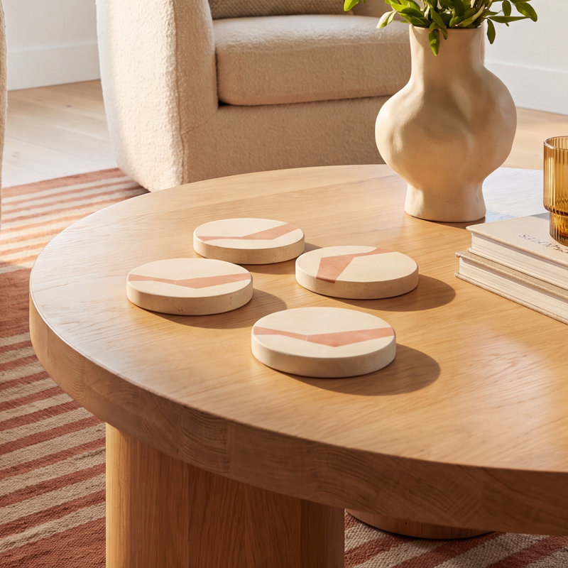 Devi Stone Round Coaster Set, White/Pink