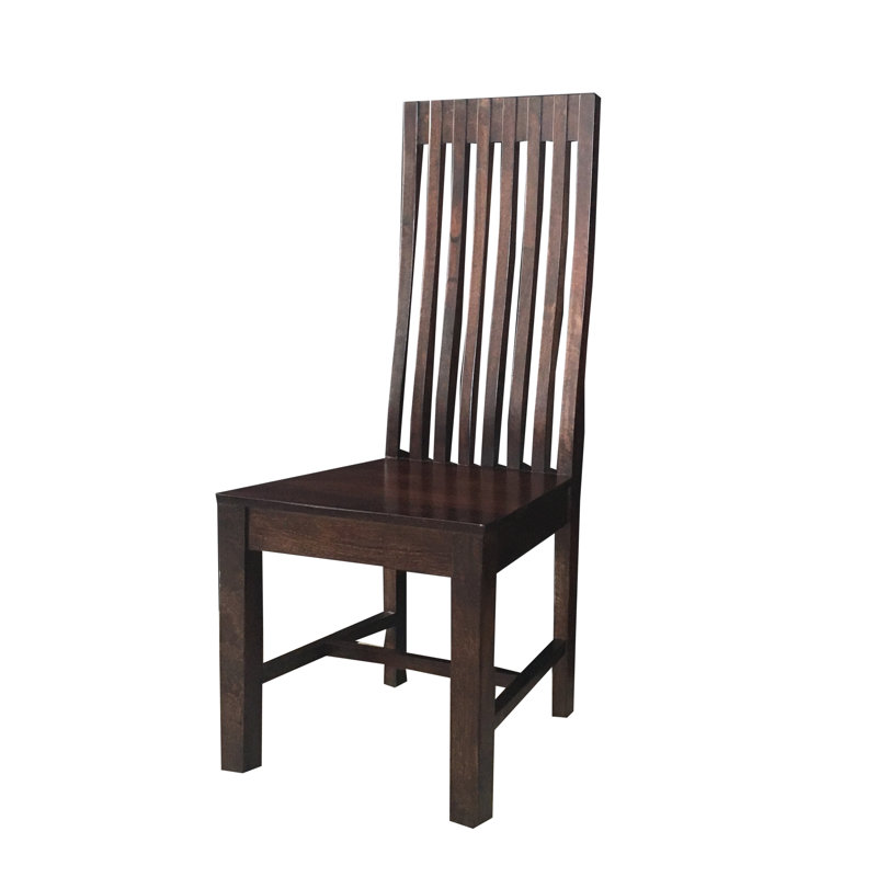 Beatriz Genuine Leather Solid Wood Slat Back Side Chair, Dark Mango