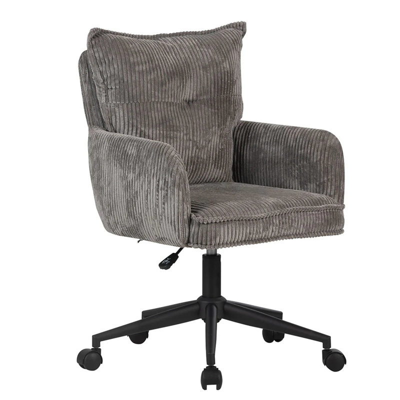 Winegar Swivel Vanity Chair With Wheels, Soft Velvet Fabric Tufted Cushioned Back, 360 Degree Spinning, Gray