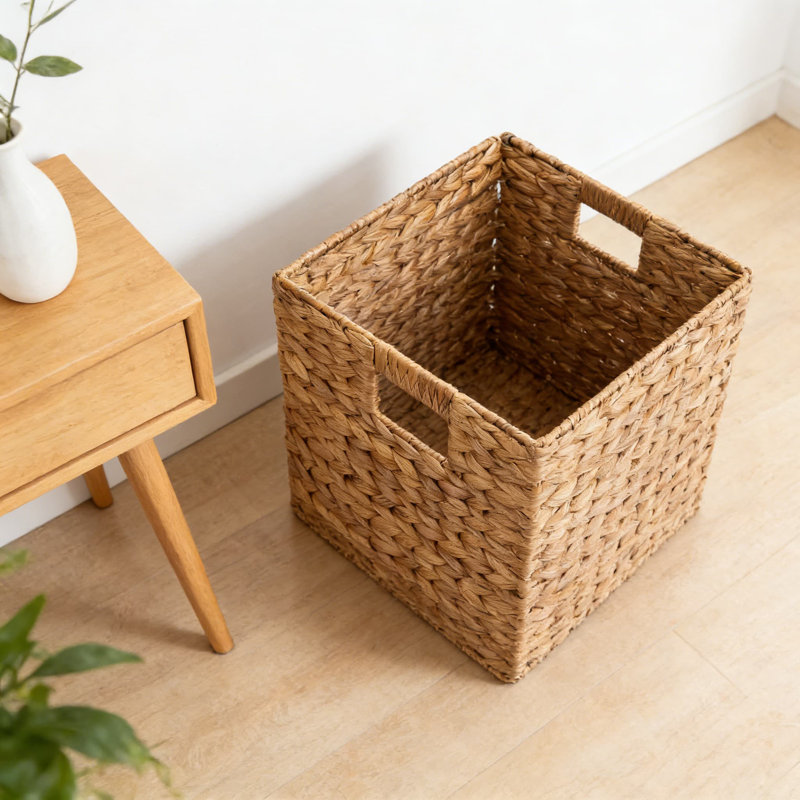 Handwoven Hyacinth Storage Baskets, Pack Of 5 Cube Organizers For Laundry Room, Living Room, Nursery & Home Decor, Multipurpose Foldable Bins