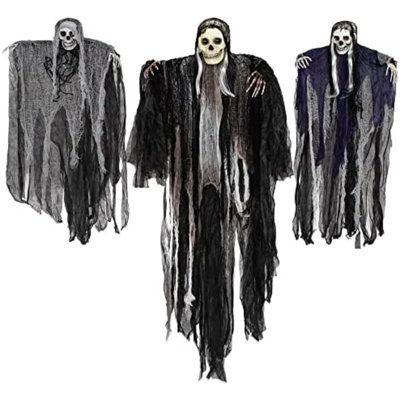3 Pack Hanging Halloween Skeleton Ghosts Decorations, Grim Reapers For Best Halloween Outdoor Decorations