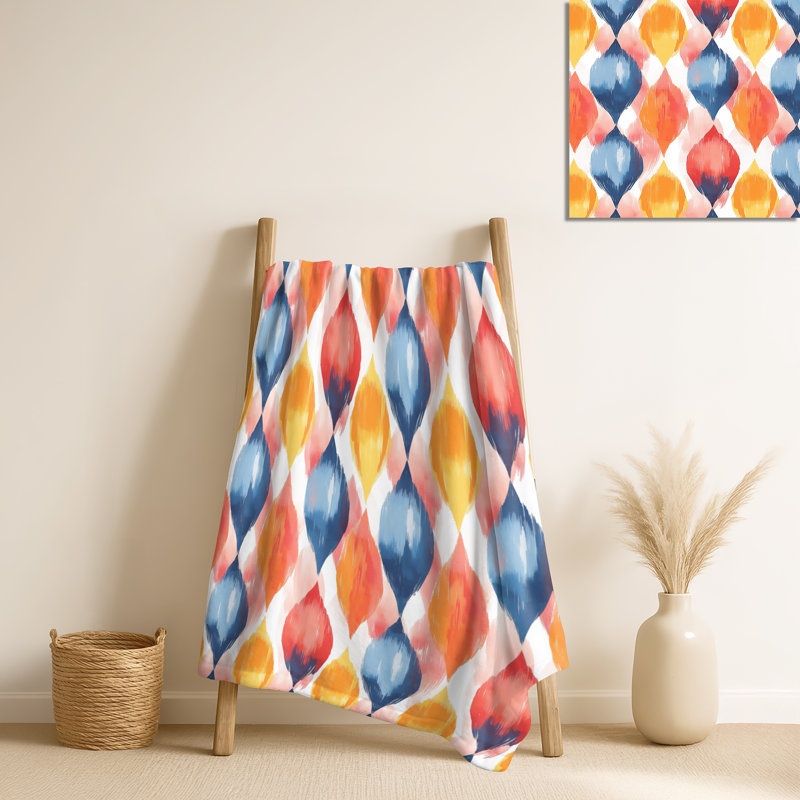 Bleu et orange Geo Ikat I - couverture douce contemporaine, jeté en peluche moderne