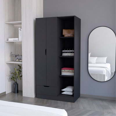 Armoire Redmond avec tiroir simple, 4 tablettes de rangement et tringle