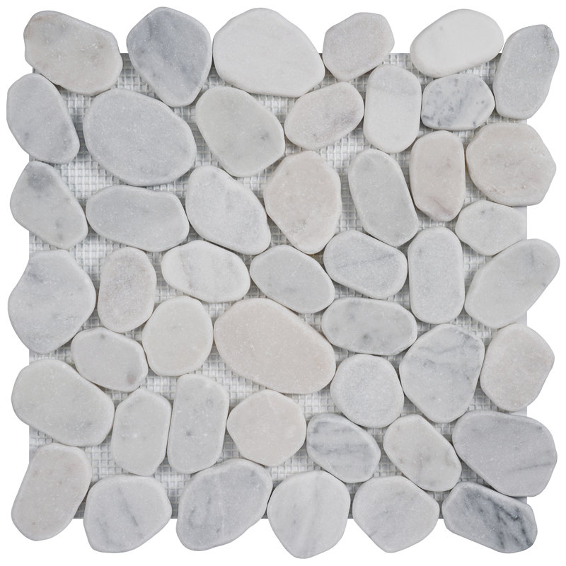 Carreau de mosaïque de pierre et de marbre River Rock, Blanc de Carrare