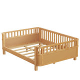 Full Size Toddler Floor Kids Bed With Safety Guardrails, Wood Low Profile Playhouse Bed Frame For Girls And Boys