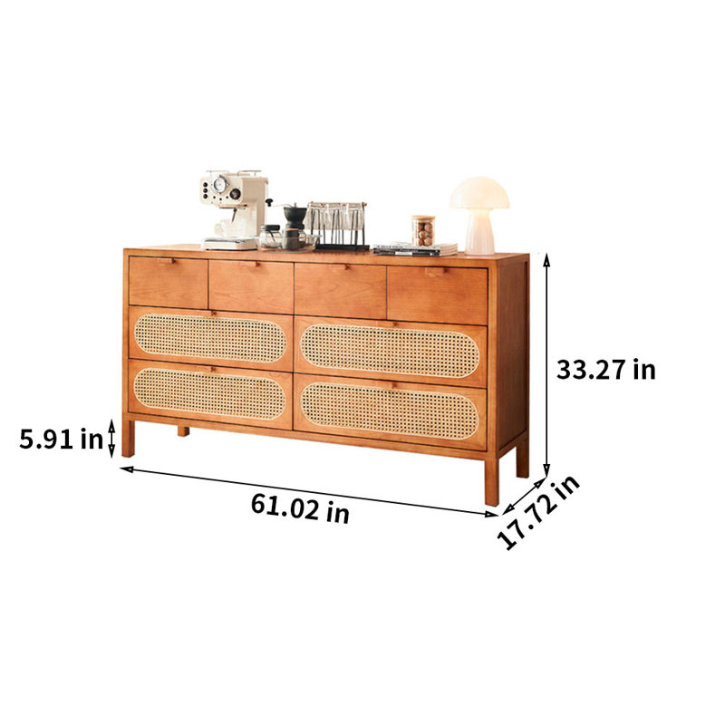 Commode décorative simple en bois massif avec tiroir et rangement en rotin