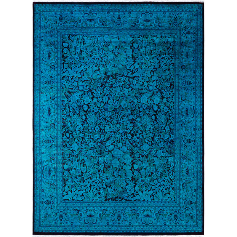 Overdyed Hand-Knotted Wool Modern-Contemporary Green Area Rug 9' 1" x 12' 4"