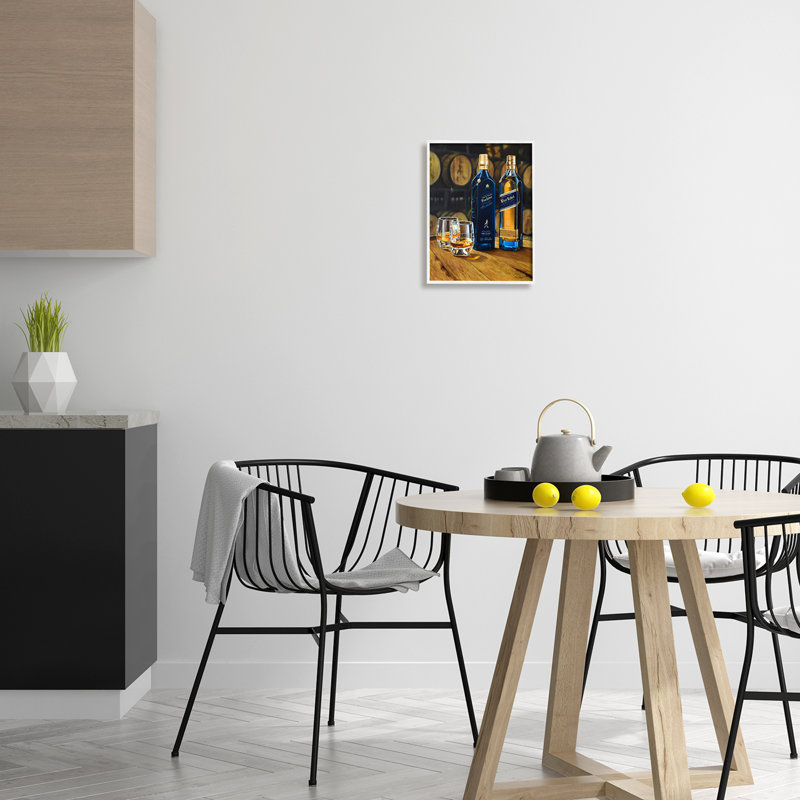 Verre à whisky nature morte, H 14 po x l 11 po x P 1,5 po, Estampe numérique encadrée blanc bord de mer