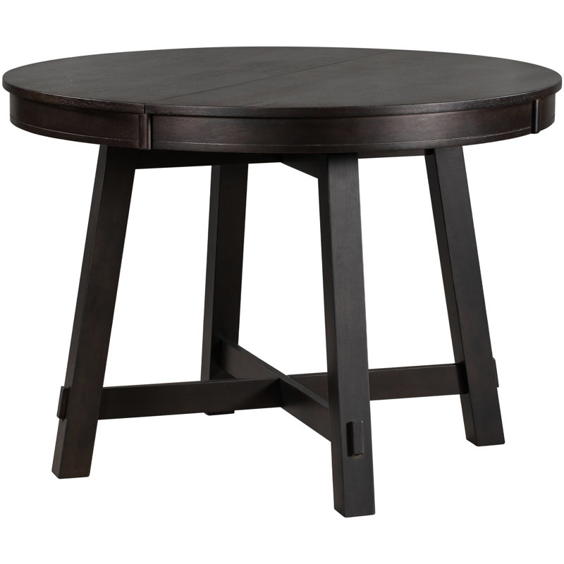 Table en bois massif, ronde extensible de 42 à 58 po, sièges 6, surface en placage de chêne, table de salle à manger à pieds en peuplier stable, bois, ronde, réglable