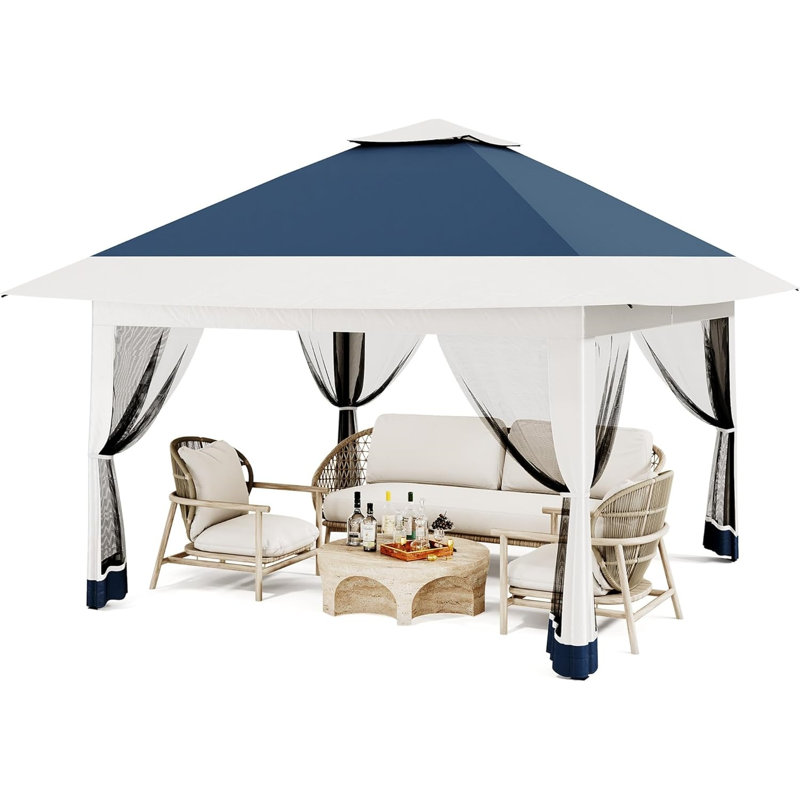 12x12 ft Pop Up Canopy Tent, One-Push Setup Gazebo with Mosquito Netting, 4 Sandbags, Height Adjustable, Waterproof UV Protection for Backyard Parties, BBQs, Camping, Outdoor Events