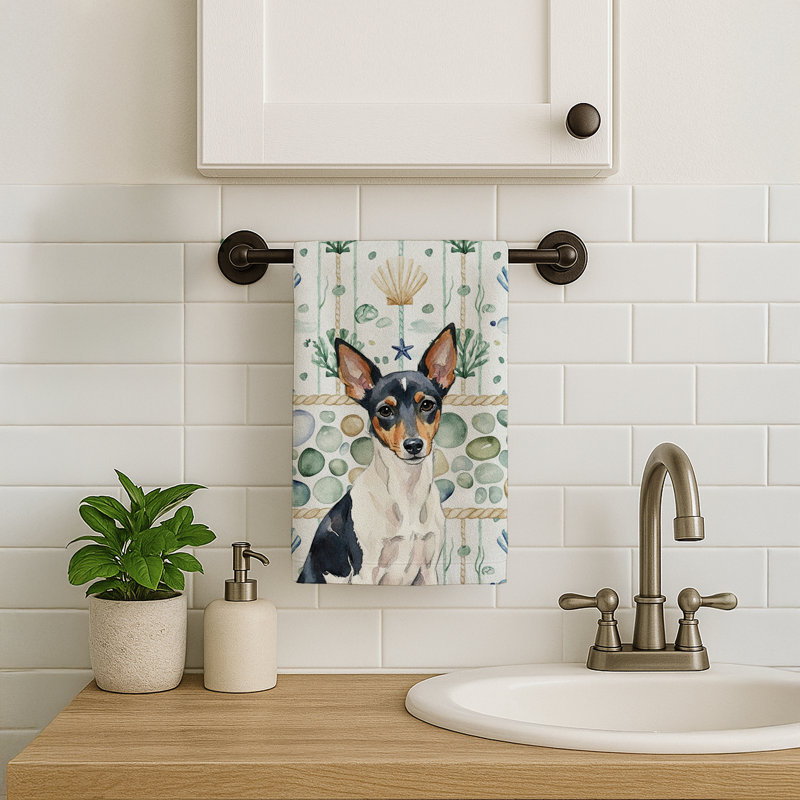 Toy Fox Terrier Coastal Sea Glass Kitchen Towel, Toy Fox Terrier