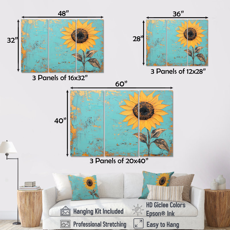 Adalheid - Ensemble d'art mural tournesol, H 40 po x l 60 po, Toile tendue, Ne s’applique pas