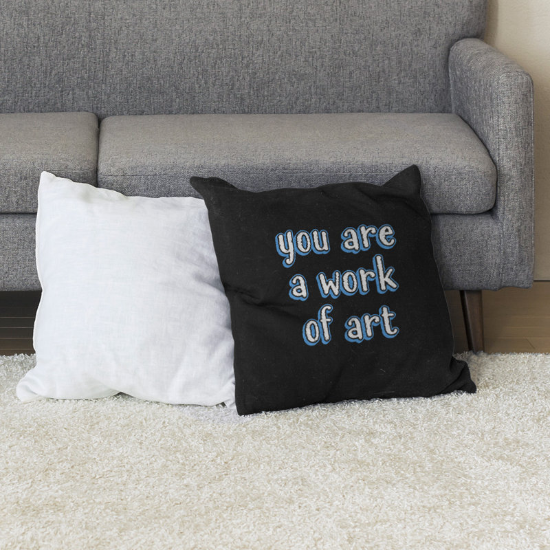 Coussin de sol œuvre d’art, H 36 po x l 36 po, bleu