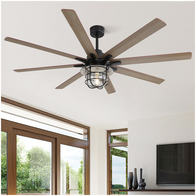 Ventilateur de plafond moderne de 66 pouces avec moteur à courant continu réversible à 6 vitesses et 8 pales avec lumière