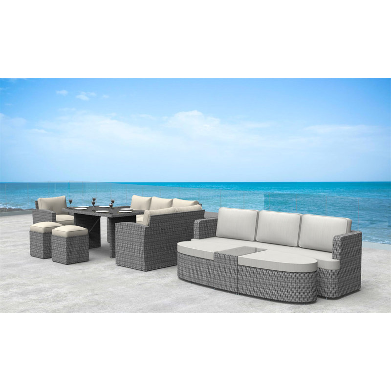 Ensemble de conversation avec coussins pour 13 personnes Fredric Wicker / Rattan, Beige / gris, gris