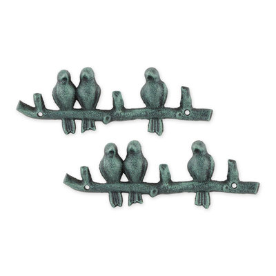 Ensemble de 2 crochets muraux en fonte avec oiseaux | Supports