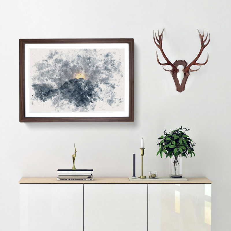 Moon Behind the Mountains in Canada - Picture Frame Painting Print, Walnut Framed, 45cm H x 63cm W x 2cm D