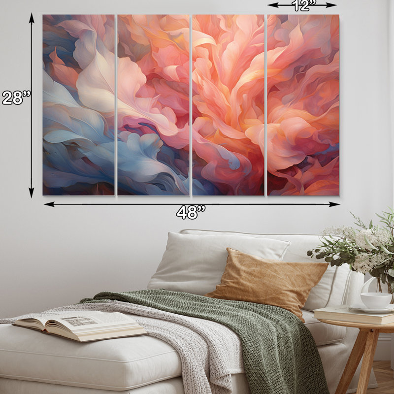 Ensemble de 4 décorations murales rose pêche bleu