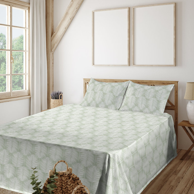 Microfiber Sheet Set, Cal King Sheet Set with 2 Pillowcases, Pale Green/White Floral