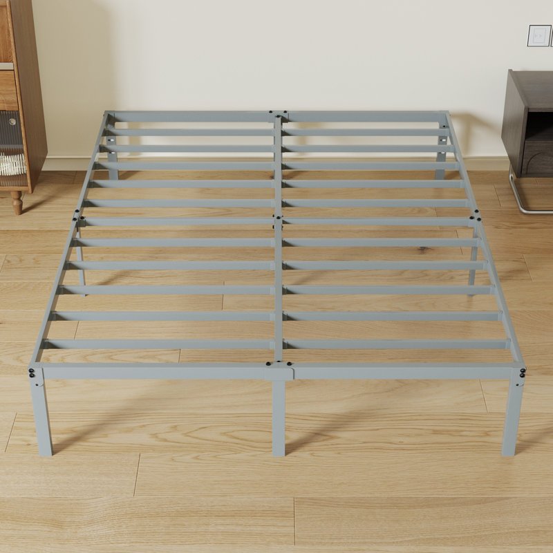 Base de lit plateforme en métal 14 po avec espace de rangement, Lit double, Gris, 14"